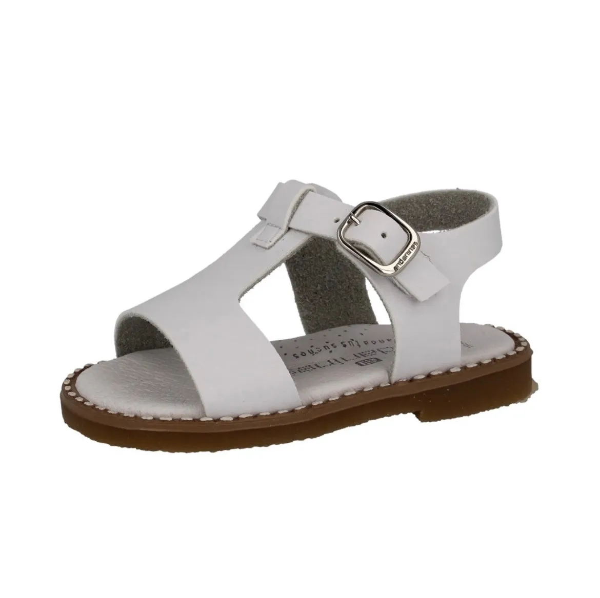 201291 Andanines White Leather T Bar Sandal