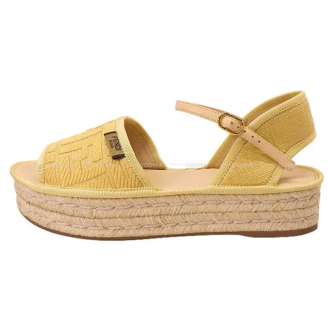 2020SS FENDI sandals Zucca FF Flat form Espadrilles #37 natural Raffia 37 Gold HW 8P8011[EXCELLENT][Authentic]