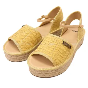 2020SS FENDI sandals Zucca FF Flat form Espadrilles #37 natural Raffia 37 Gold HW 8P8011[EXCELLENT][Authentic]