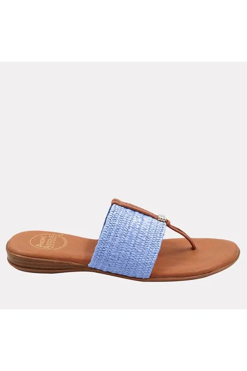 André Assous Nice Raffia Featherweights ™ Elastic Flip Flop Sandals | Sky Blue | Clearance Final Sale