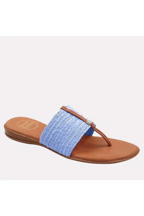 André Assous Nice Raffia Featherweights ™ Elastic Flip Flop Sandals | Sky Blue | Clearance Final Sale