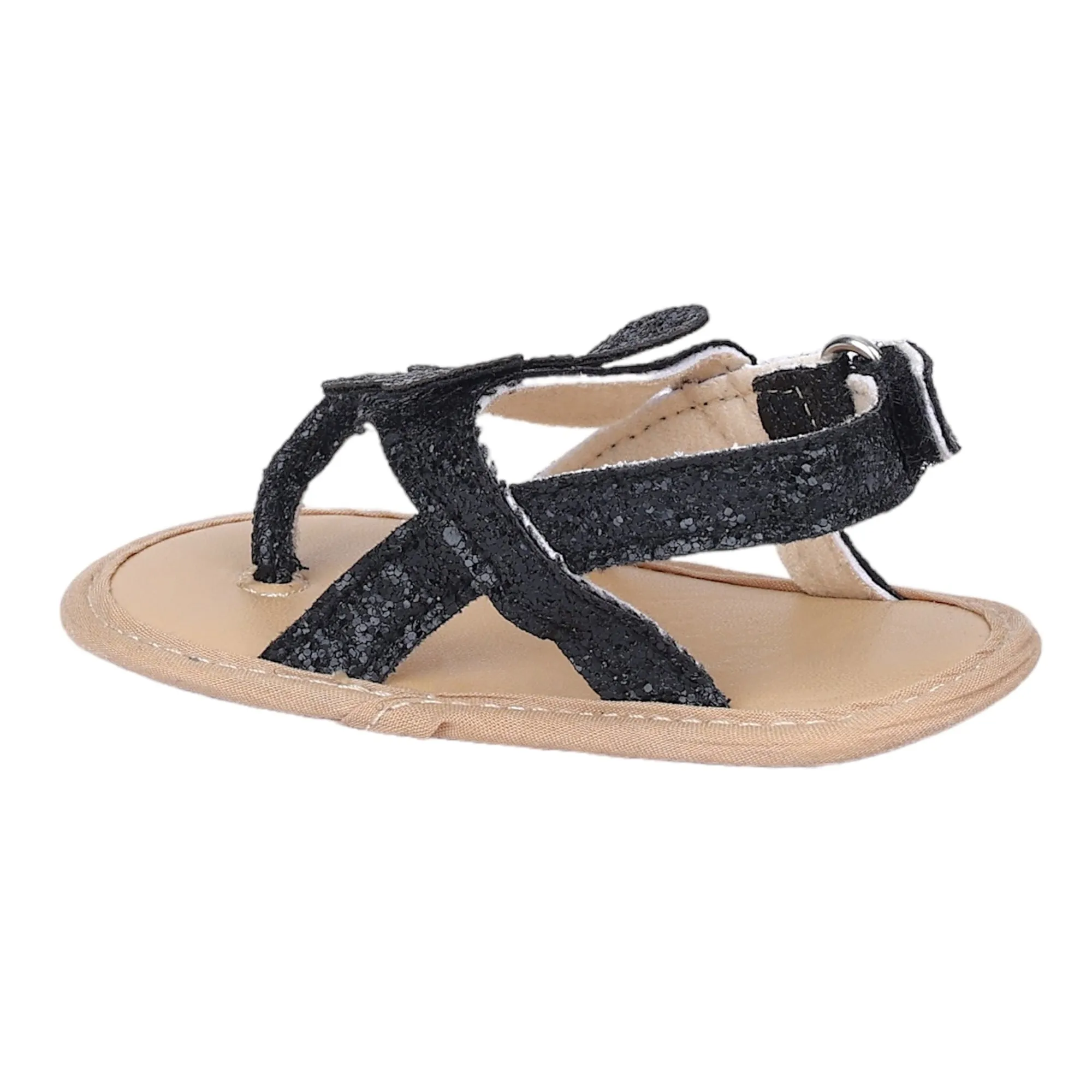 Baby Moo Sequin Butterfly Velcro Straps Anti-Skid Open Toe Sandals - Black