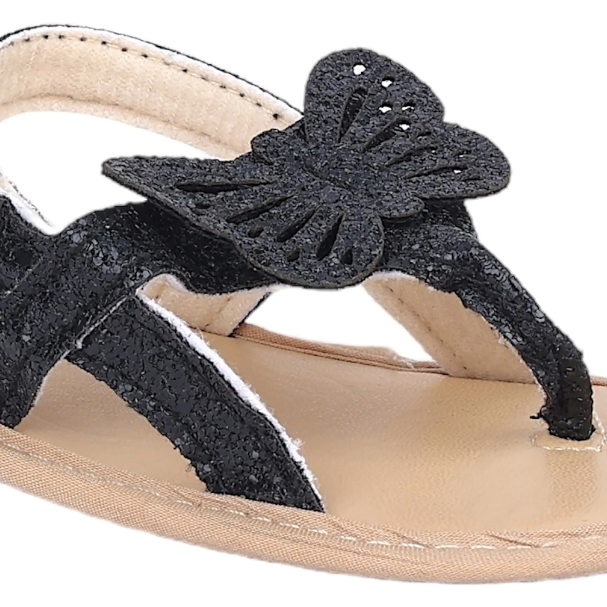 Baby Moo Sequin Butterfly Velcro Straps Anti-Skid Open Toe Sandals - Black