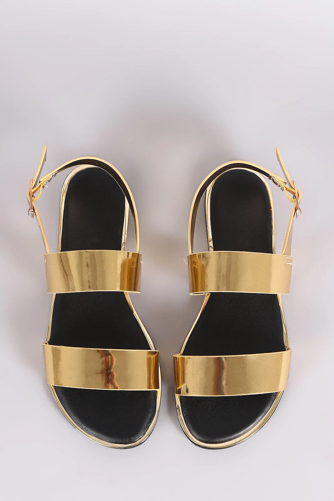 Bamboo Metallic Patent Double Band Slingback Flat Sandal