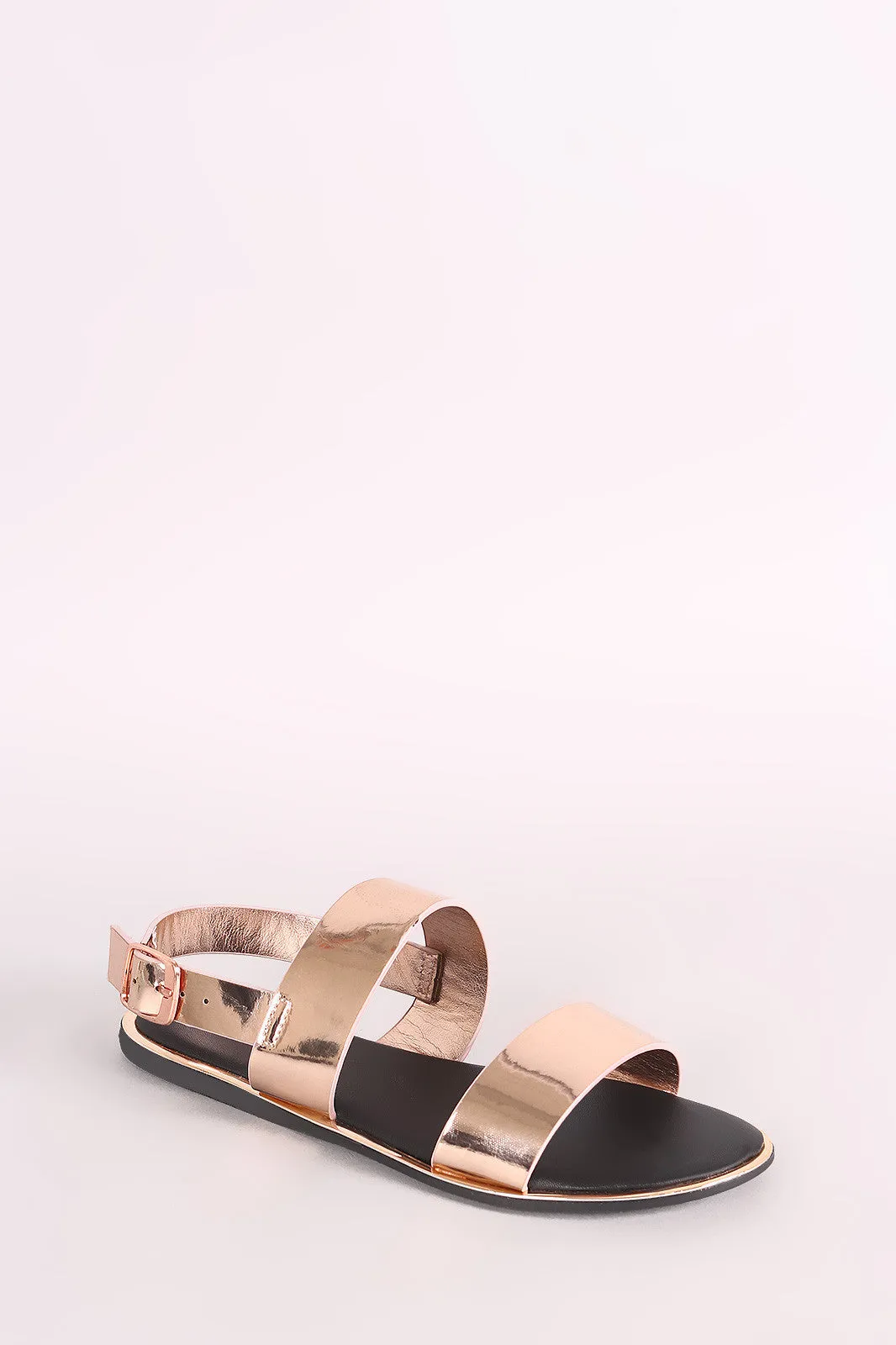 Bamboo Metallic Patent Double Band Slingback Flat Sandal