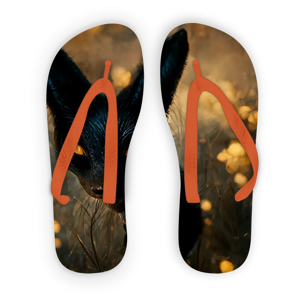 Black and Orange Kitty Cat Kids Flip Flops