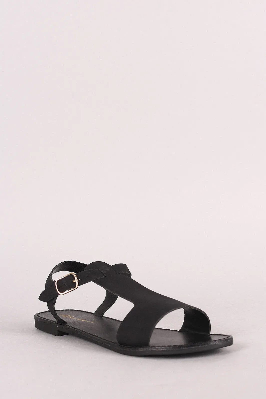 Breckelle Nubuck T-Strap Open Toe Flat Sandal