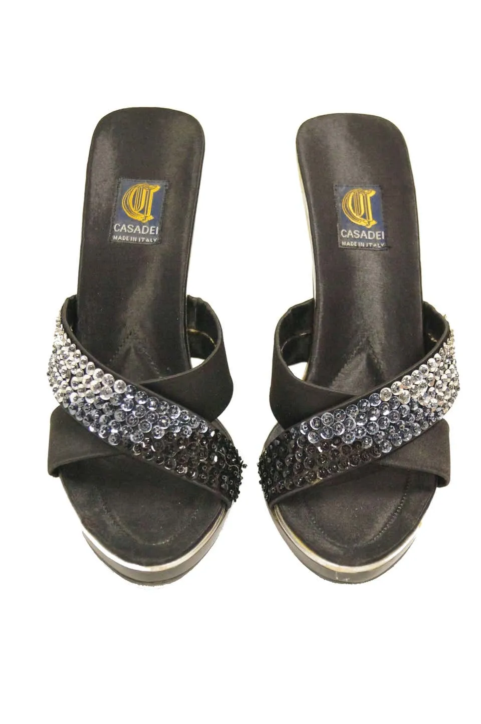 Casadei Black Satin and Sequin Strappy Sandals