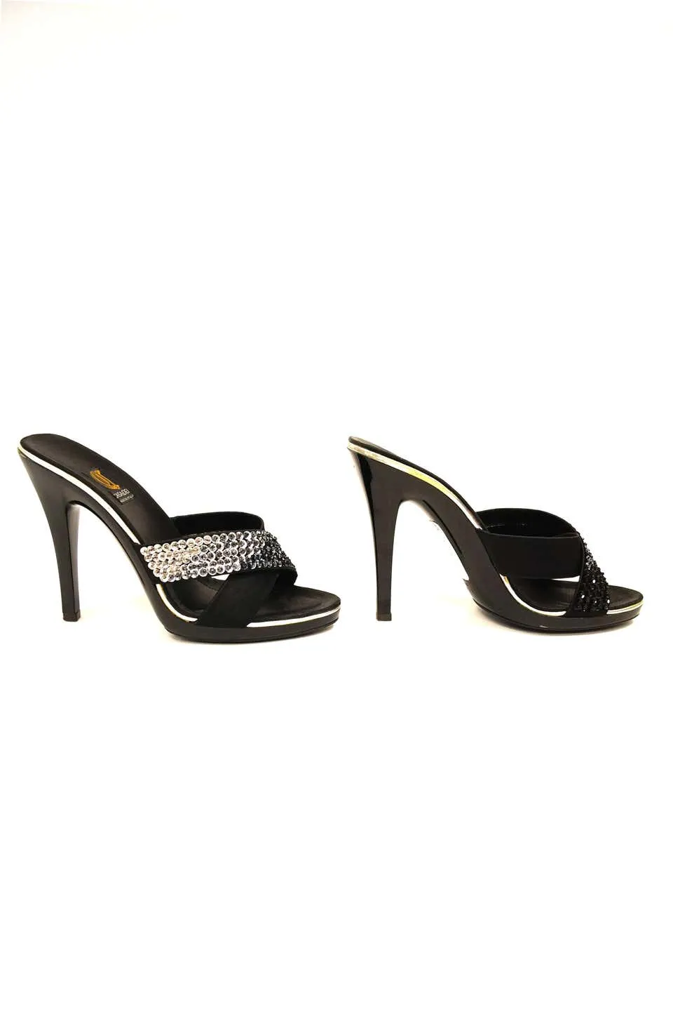 Casadei Black Satin and Sequin Strappy Sandals