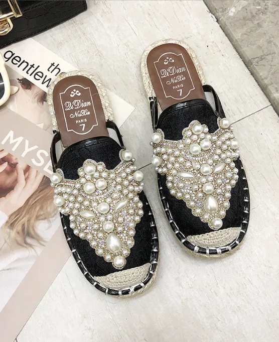 Cheap Faux Pearl Decorated Cap Toe PU Flats