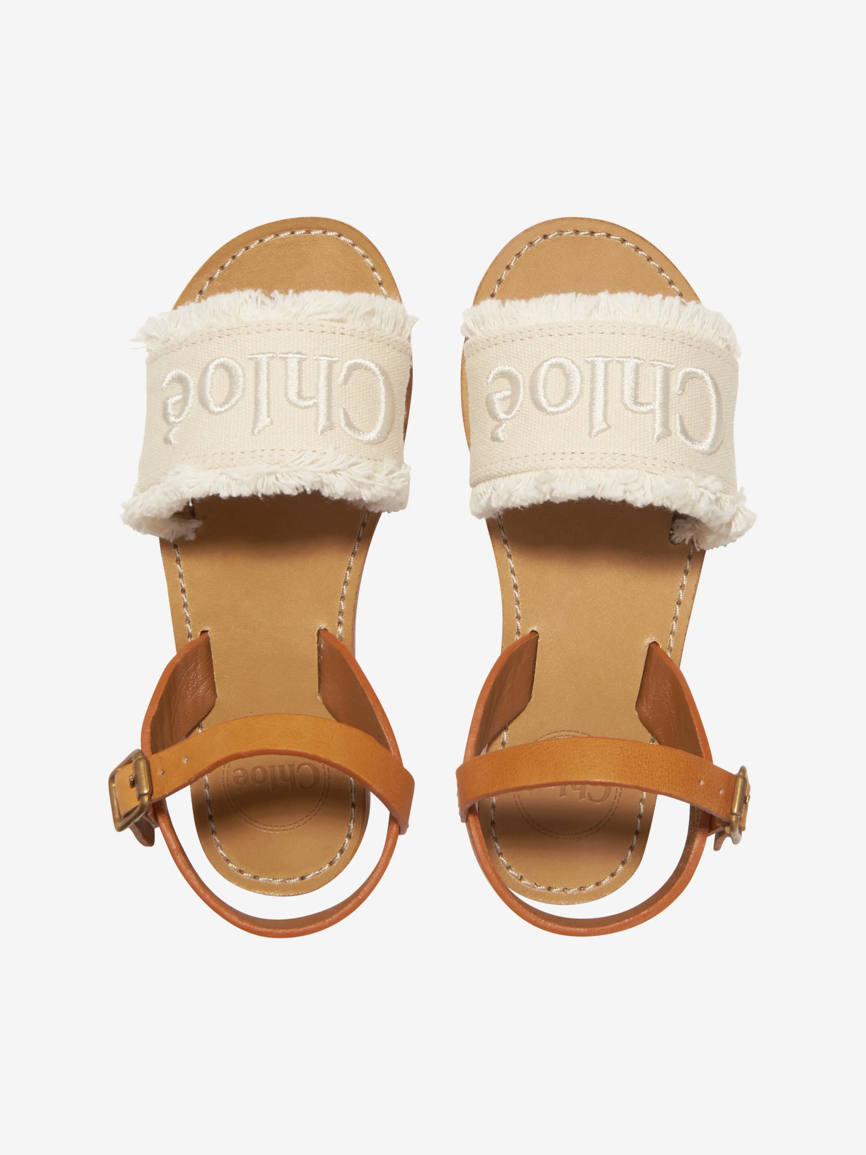 Chloé Girls Leather And Textile Sandals in Ivory