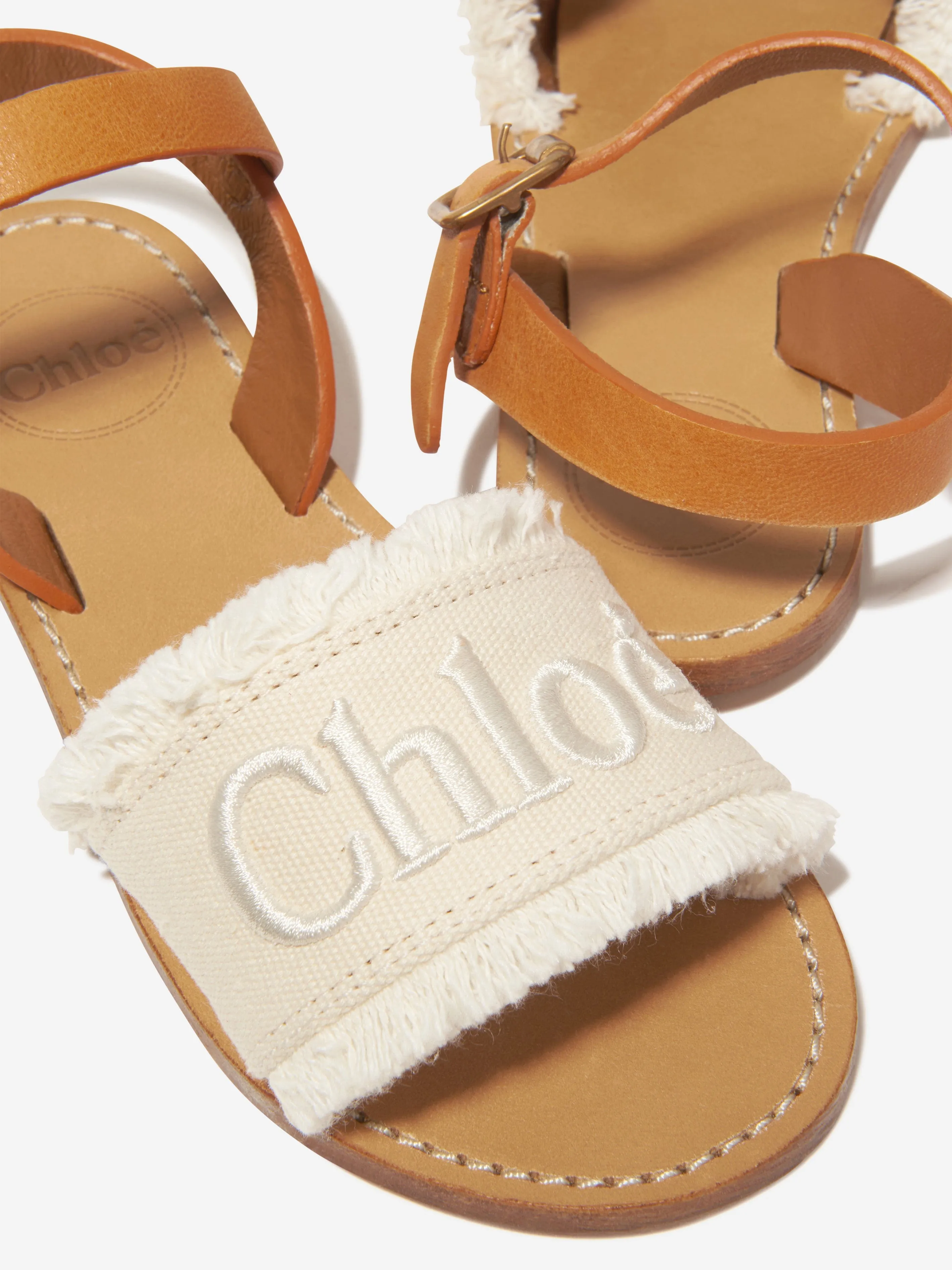 Chloé Girls Leather And Textile Sandals in Ivory