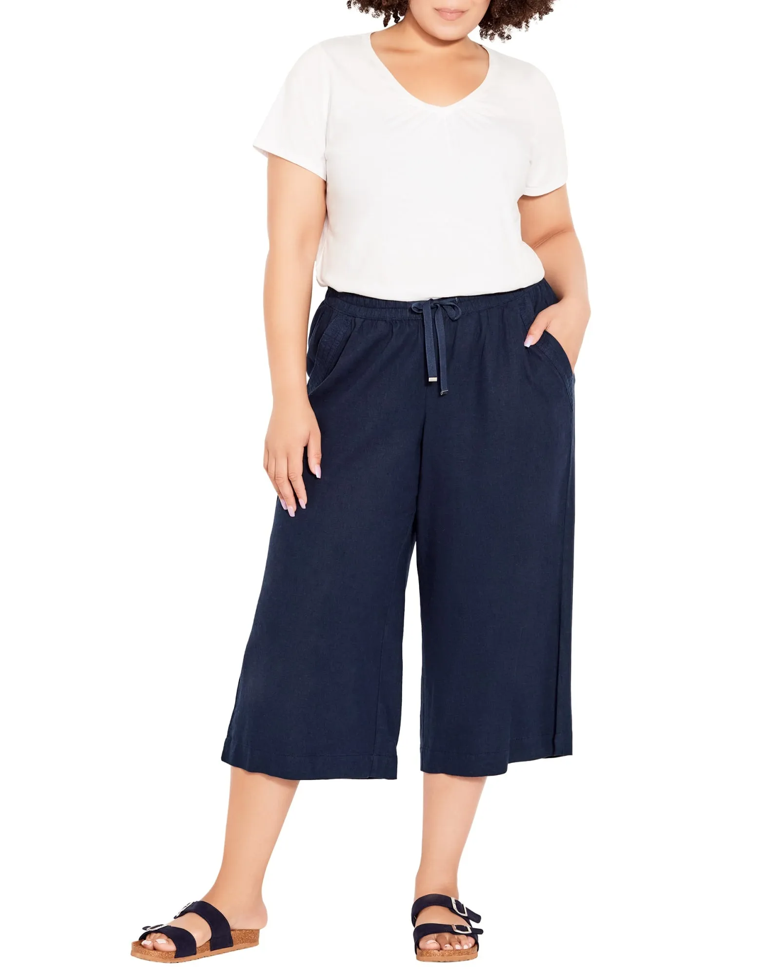 Cindy Wide Leg Crop Pant | Navy