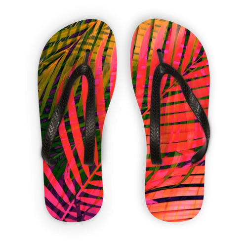 COLORFUL TROPICAL LEAVES no4 Adult Flip Flops