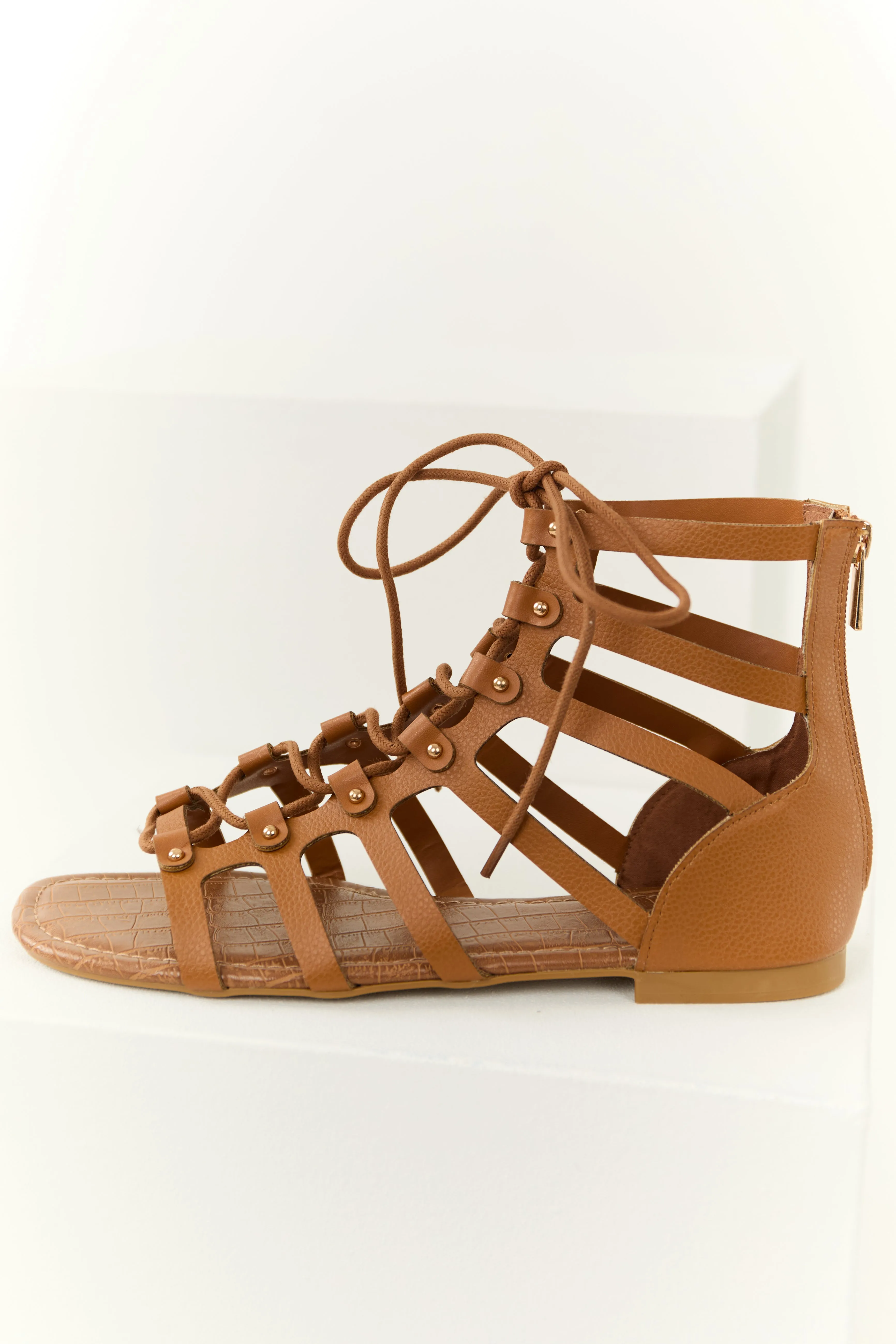 Copper Lace Up Open Toed Gladiator Sandals