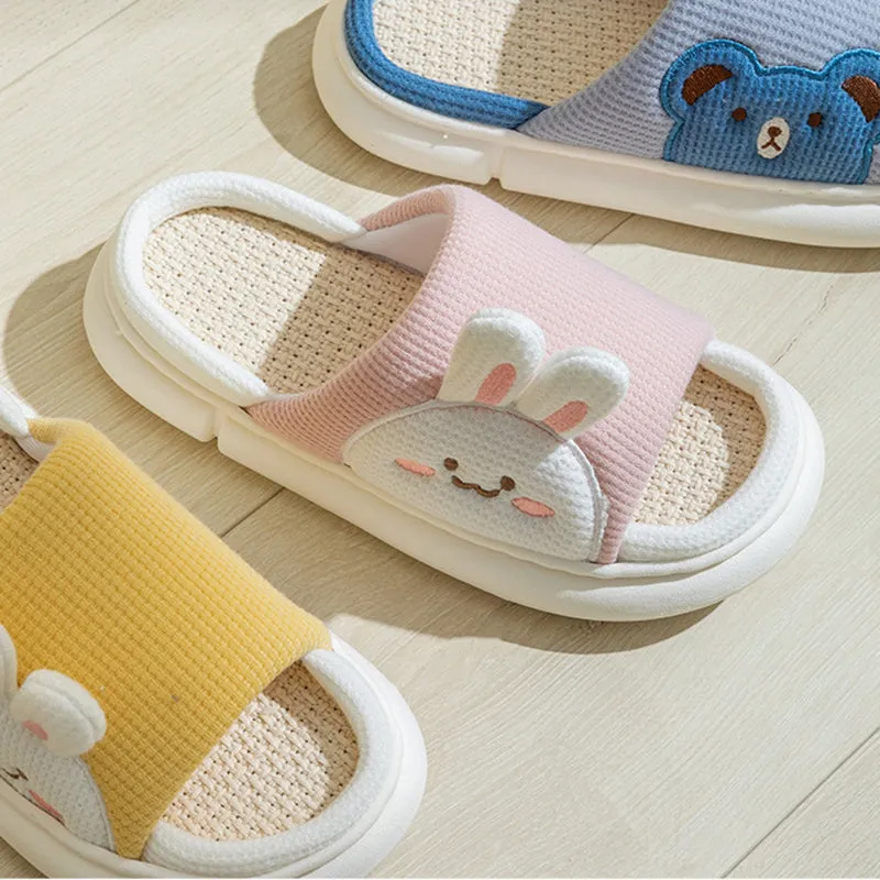 Cute Rabbit Slippers Linen House Shoes For Women