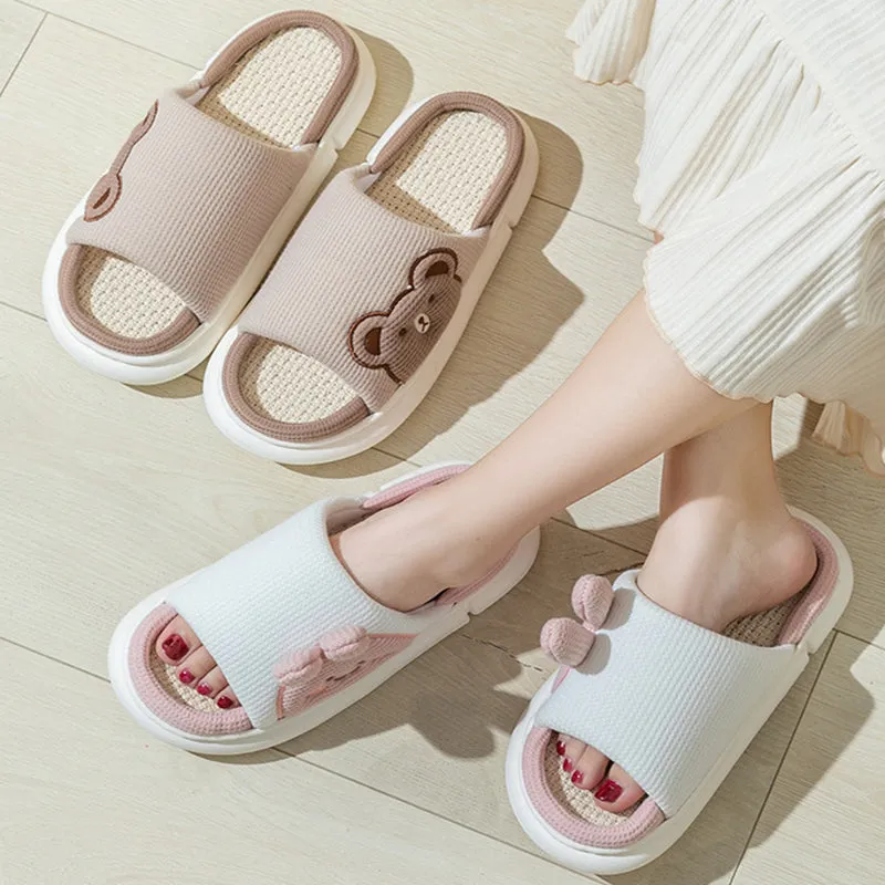 Cute Rabbit Slippers Linen House Shoes For Women