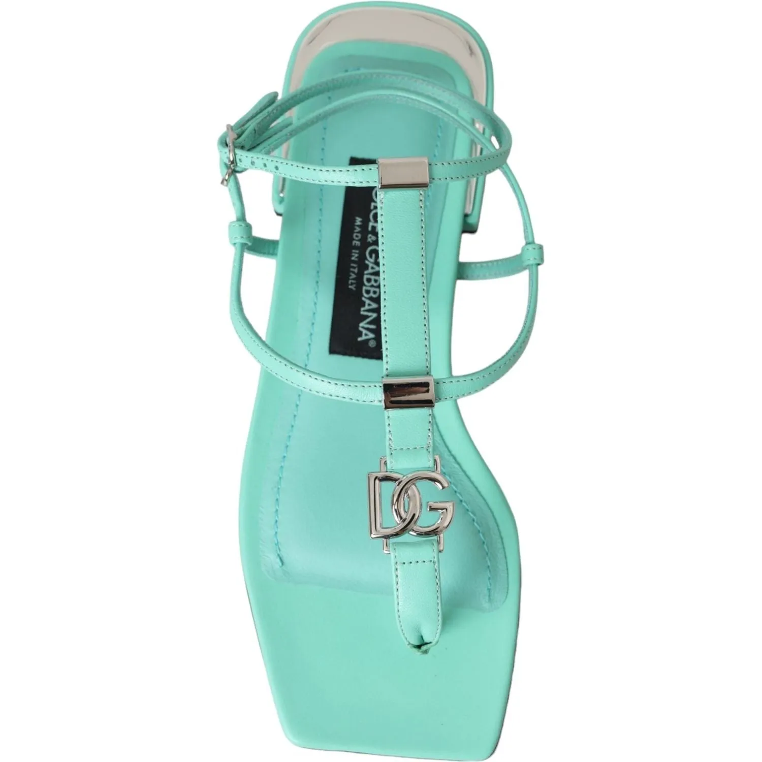 Dolce & Gabbana Aqua Green Leather Ankle Strap Flats Sandals Shoes