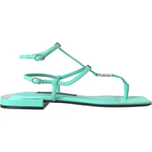 Dolce & Gabbana Aqua Green Leather Ankle Strap Flats Sandals Shoes