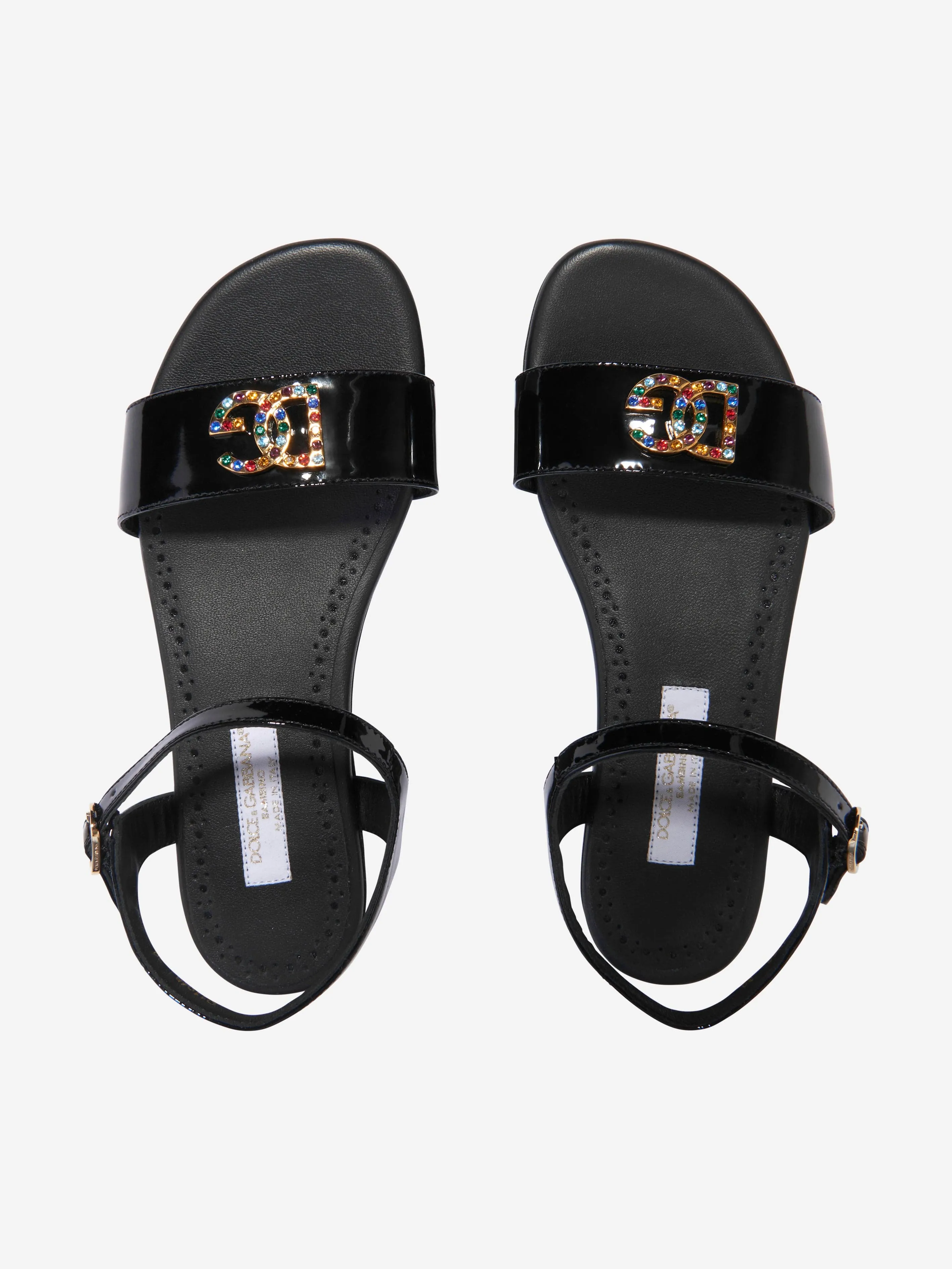 Dolce & Gabbana Girls Leather Logo Sandals in Black