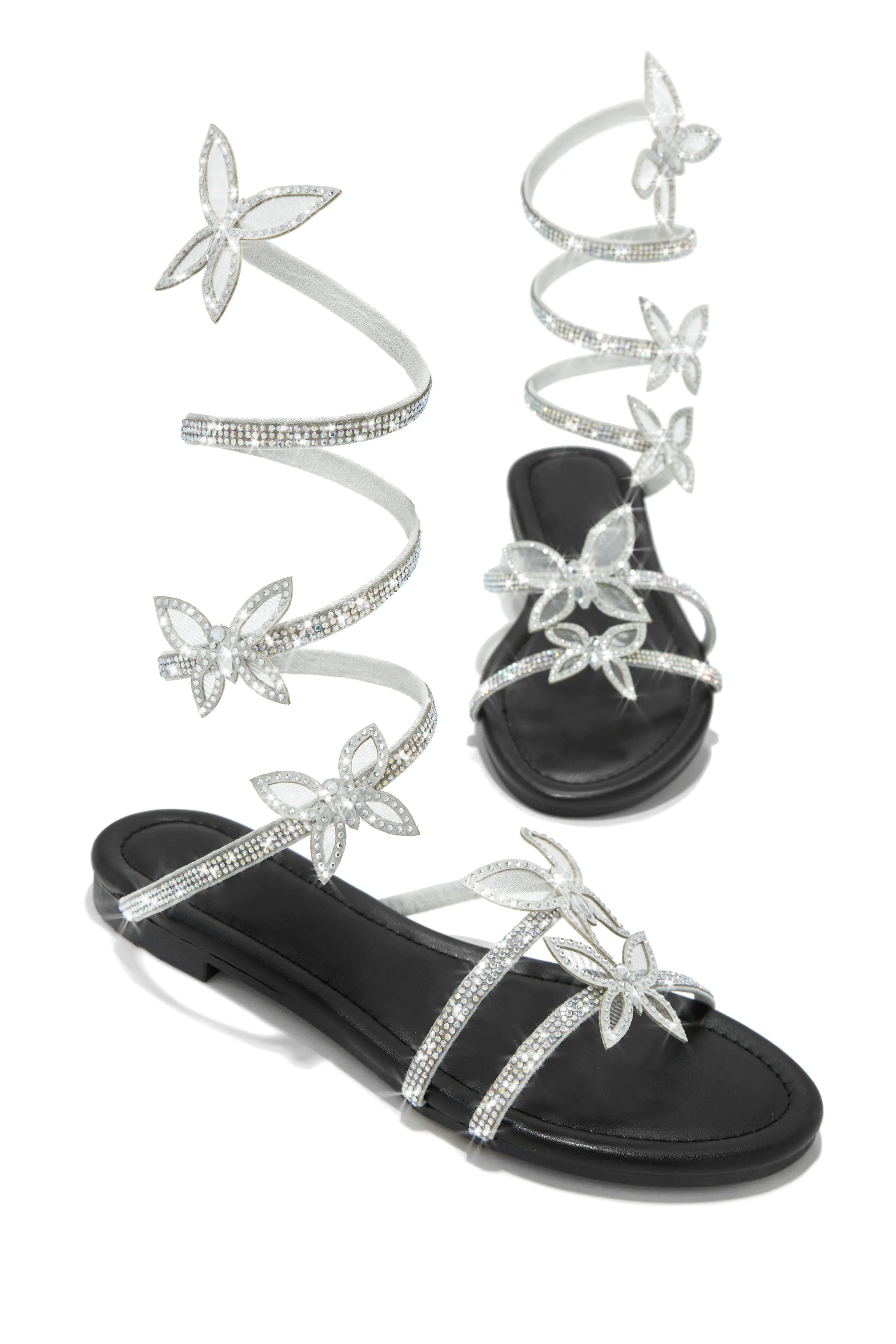 Fantasy Embellished Around The Ankle Coil Sandals - Black