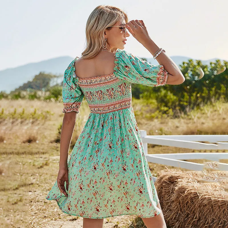 Floral Shirred Boho Dress