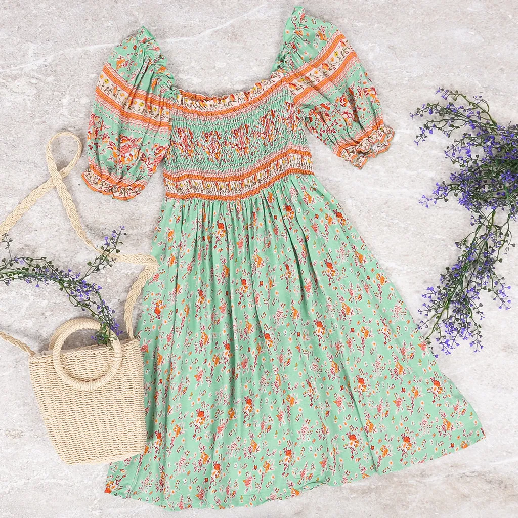 Floral Shirred Boho Dress