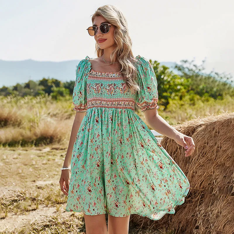 Floral Shirred Boho Dress