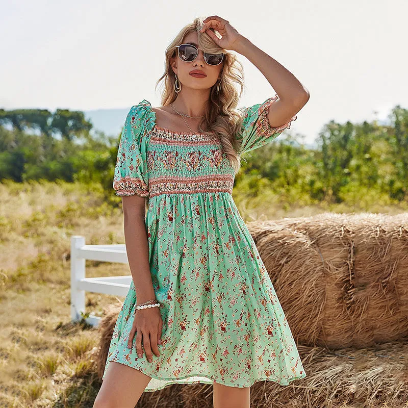 Floral Shirred Boho Dress