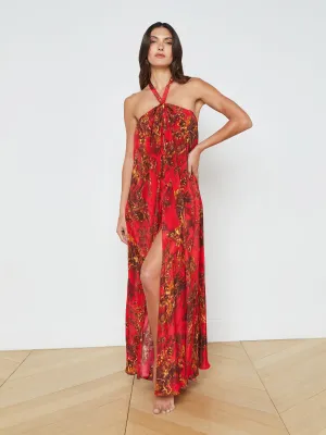 Gevena Silk-Blend Halter Maxi Dress