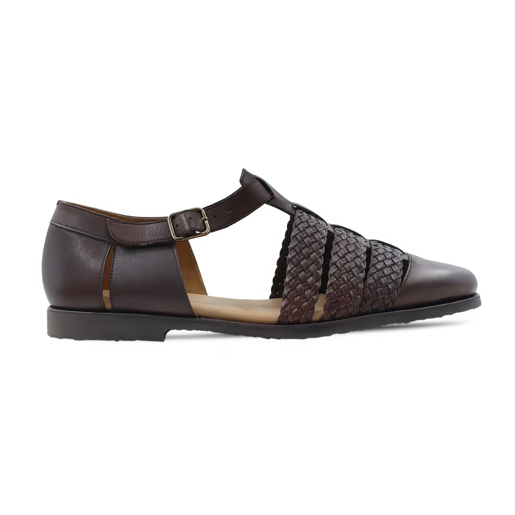 Gladiator - Men's Dark Brown Calf and Hand Woven Calf Leather Sandal