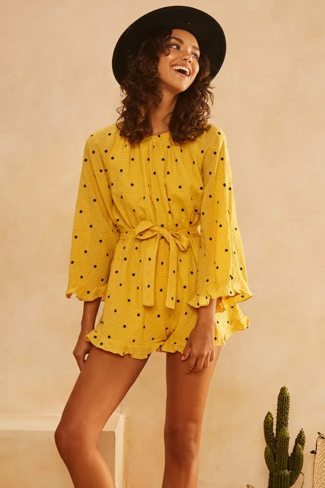 Hearts Run Wild Romper Mustard