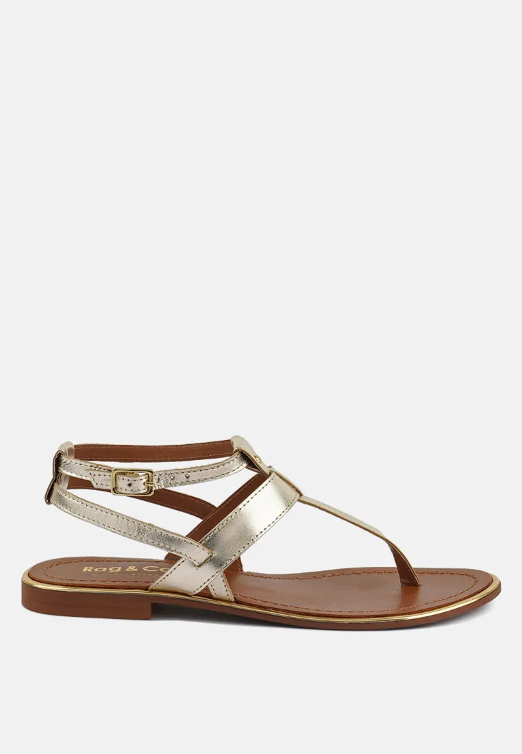 IRENE Gold Flat Thong Sandals