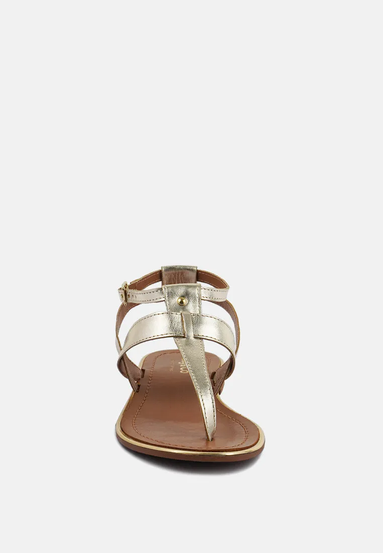 IRENE Gold Flat Thong Sandals