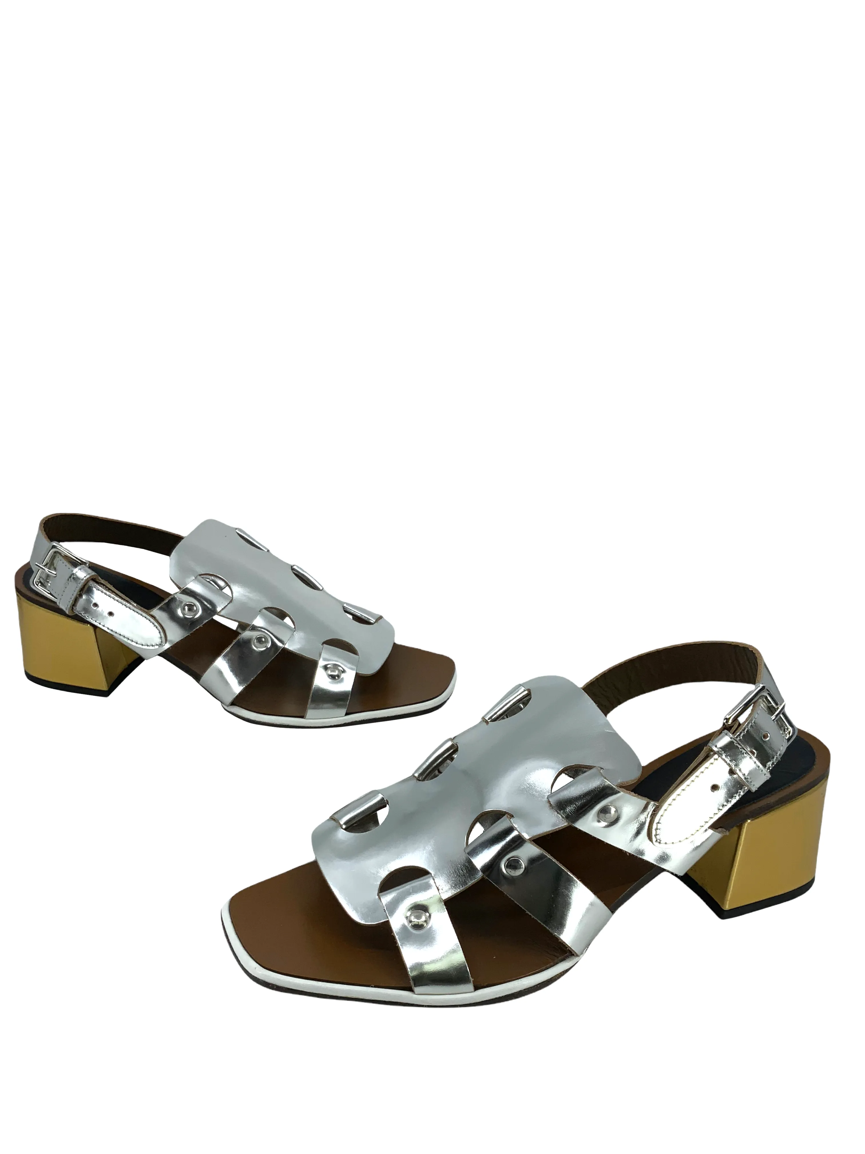 MARNI Metallic Strappy Leather Gladiator Sandals Size 8.5