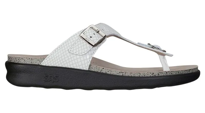 SAS Women's Sanibel T-Strap Slide Sandal WHITE SNAKE