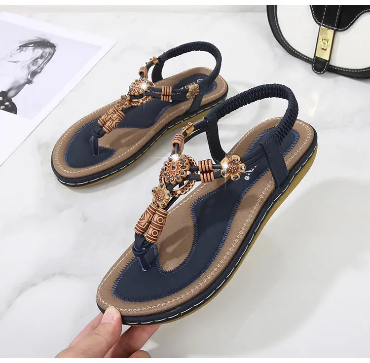 Summer Women Sandals 2022 Flat Casual Shoes Bead Slip On Sandalias Sexy Flip-Flop Ladies Shoes for Women 2022 Chaussure Femme