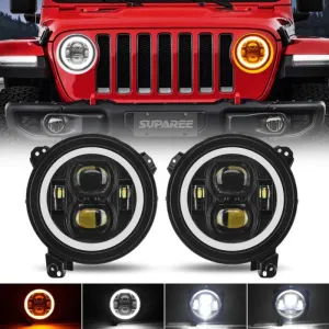 Suparee 9" Jeep LED Headlights with White DRL & Amber Turn Signals for 2018  JL JLU JT