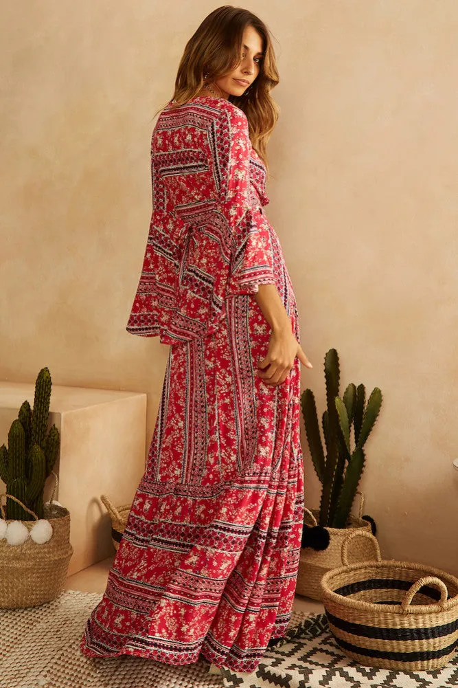 Watching The Planets Maxi Dress Red