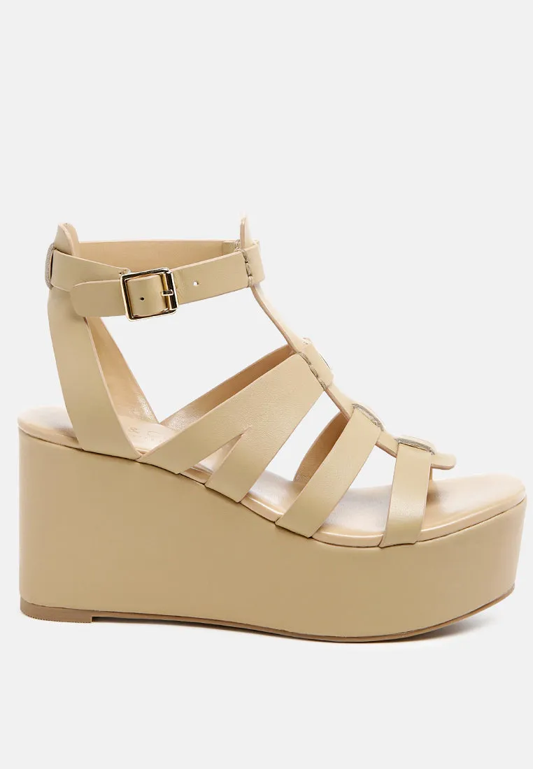 WINDRUSH Cage Wedge Leather Sandal in Nude