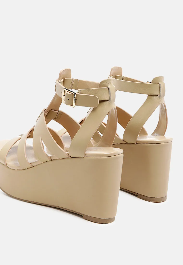 WINDRUSH Cage Wedge Leather Sandal in Nude