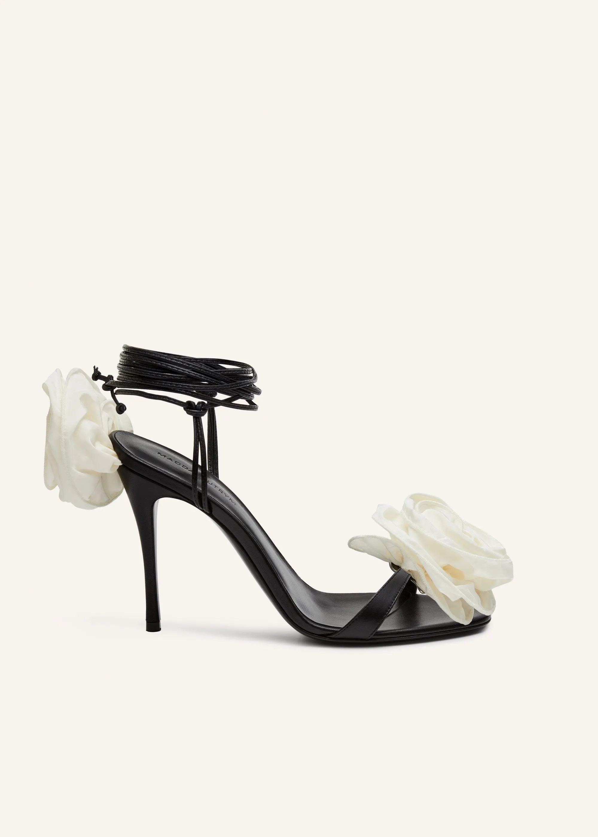 Wrap around double flower sandals in cream taffeta